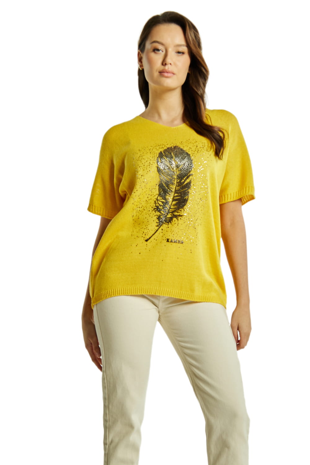 Sweter Damski, Model: Sw-Paloma-Uni, Kolor: żółty, Skład materiału: 50% Bawełna ; 50% Akryl (Sweter Damski, zdjęcie 2)