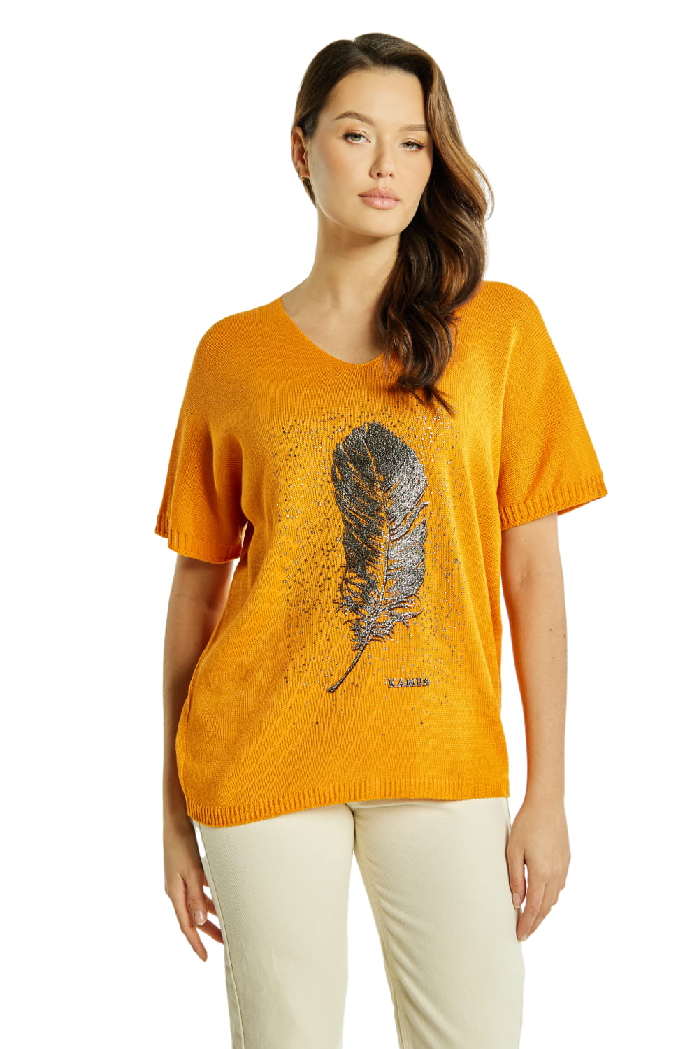 Sweter Damski, Model: Sw-Paloma-Uni, Kolor: orange, Skład materiału: 50% Bawełna ; 50% Akryl