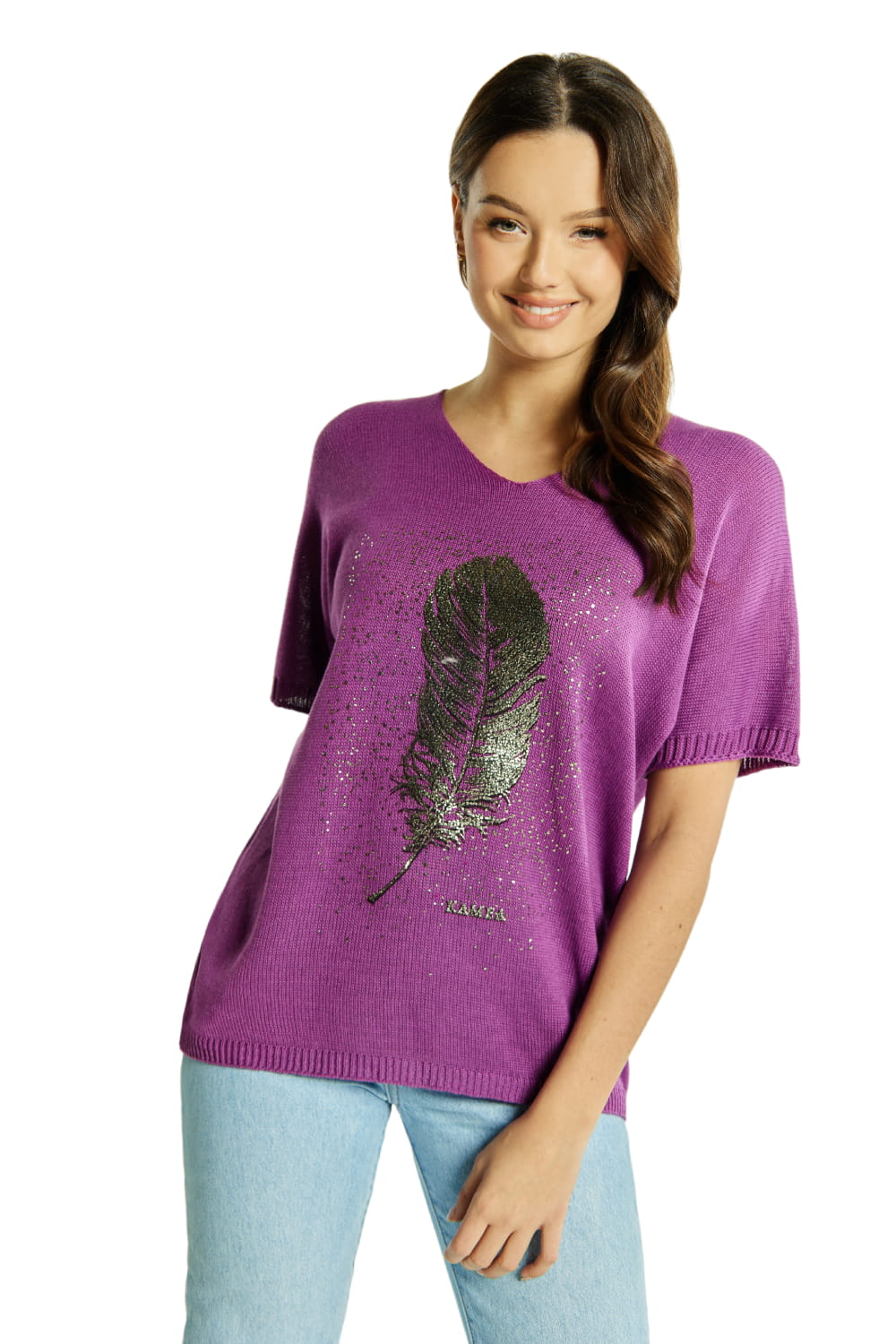 Sweter Damski, Model: Sw-Paloma-Uni, Kolor: fioletowy, Skład materiału: 50% Bawełna ; 50% Akryl