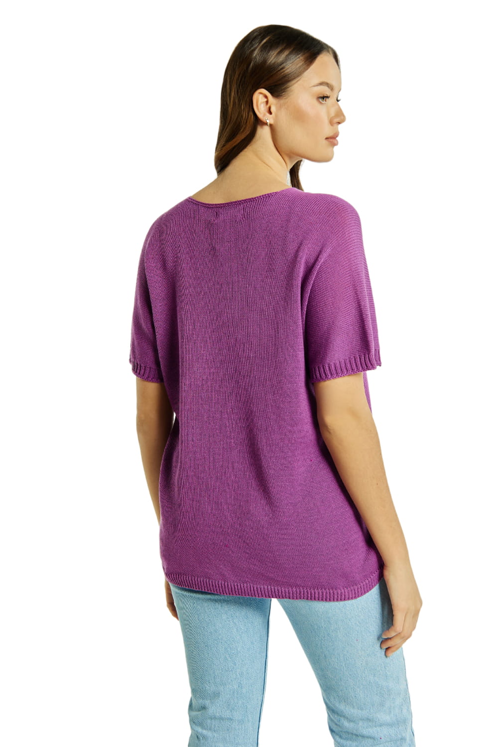 Sweter Damski, Model: Sw-Paloma-Uni, Kolor: fioletowy, Skład materiału: 50% Bawełna ; 50% Akryl (Sweter Damski, zdjęcie 3)