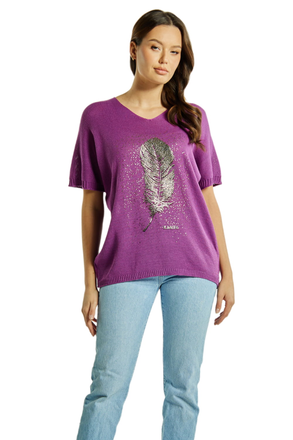 Sweter Damski, Model: Sw-Paloma-Uni, Kolor: fioletowy, Skład materiału: 50% Bawełna ; 50% Akryl (Sweter Damski, zdjęcie 2)