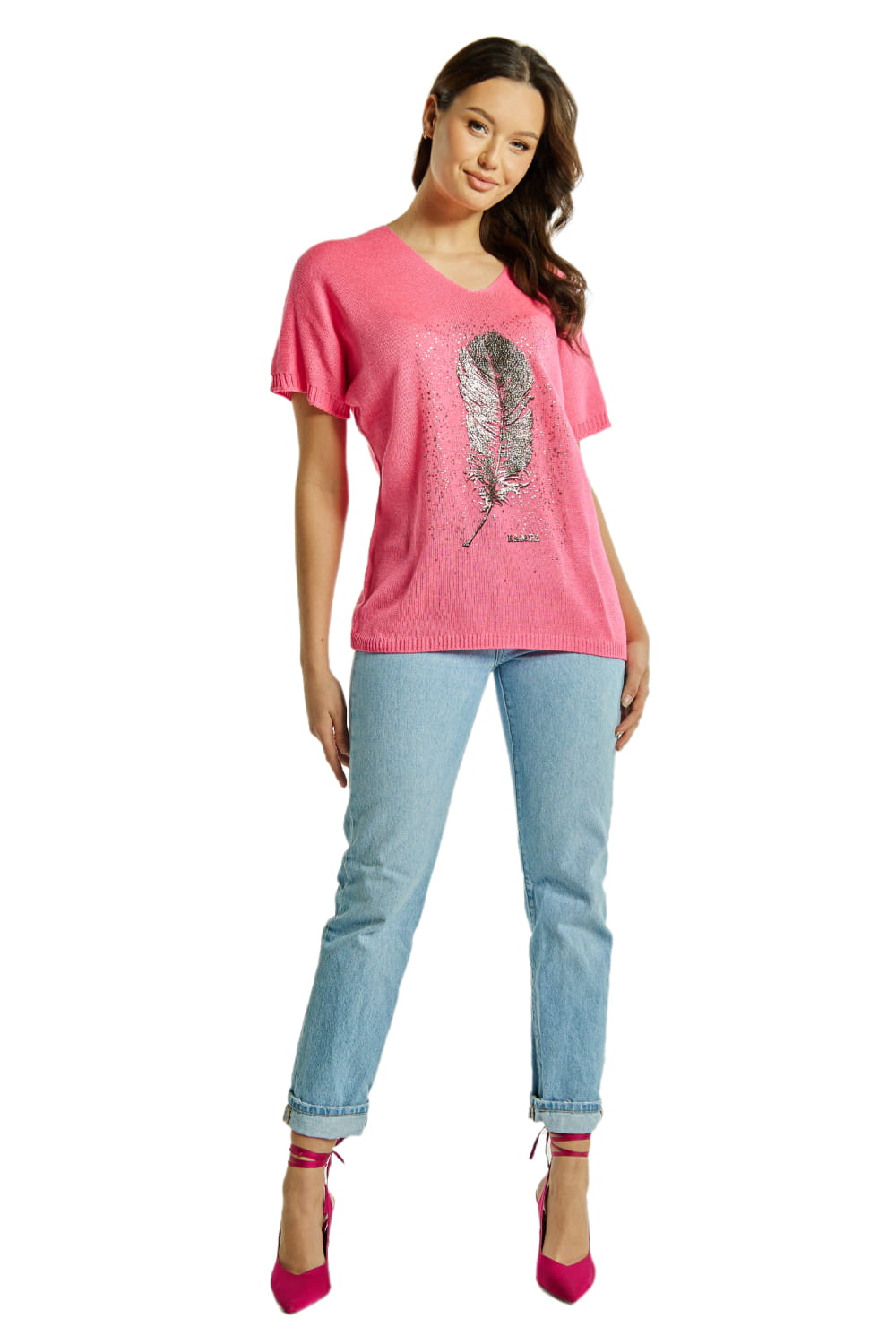 Sweter Damski, Model: Sw-Paloma-Uni, Kolor: pink, Skład materiału: 50% Bawełna ; 50% Akryl (Sweter Damski, zdjęcie 2)