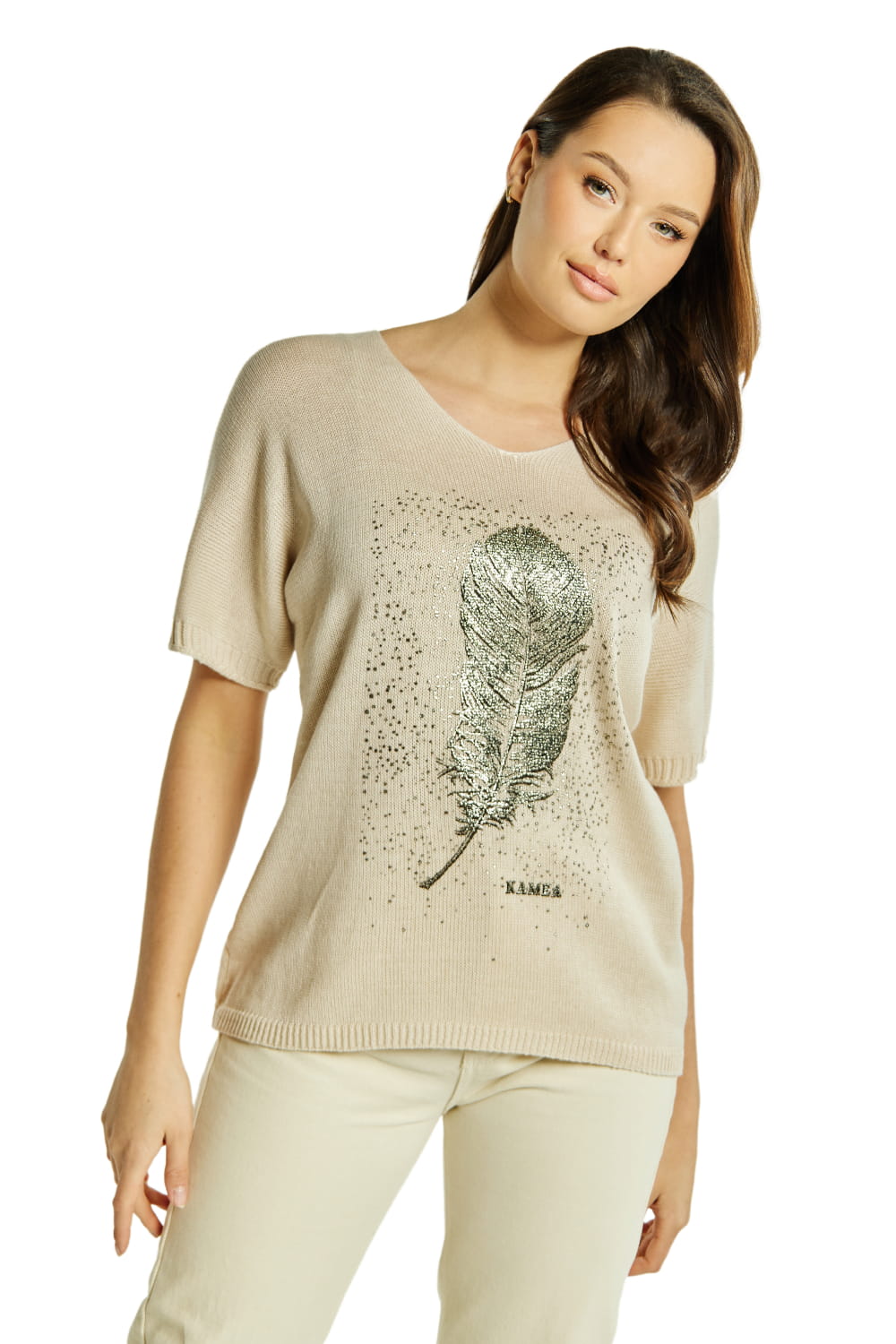 Sweter Damski, Model: Sw-Paloma-Uni, Kolor: beżowy, Skład materiału: 50% Bawełna ; 50% Akryl