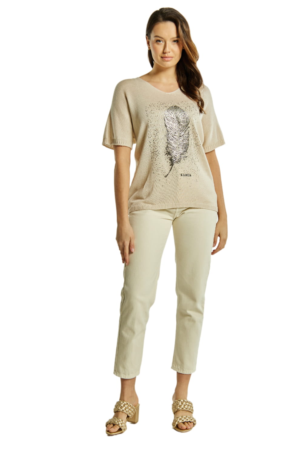 Sweter Damski, Model: Sw-Paloma-Uni, Kolor: beżowy, Skład materiału: 50% Bawełna ; 50% Akryl (Sweter Damski, zdjęcie 2)