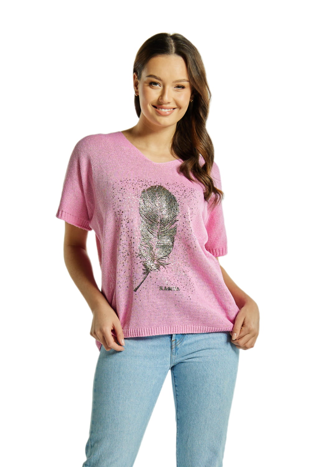 Sweter Damski, Model: Sw-Paloma-Uni, Kolor: różowy, Skład materiału: 50% Bawełna ; 50% Akryl, Przeznaczenie: Wielosezonowe