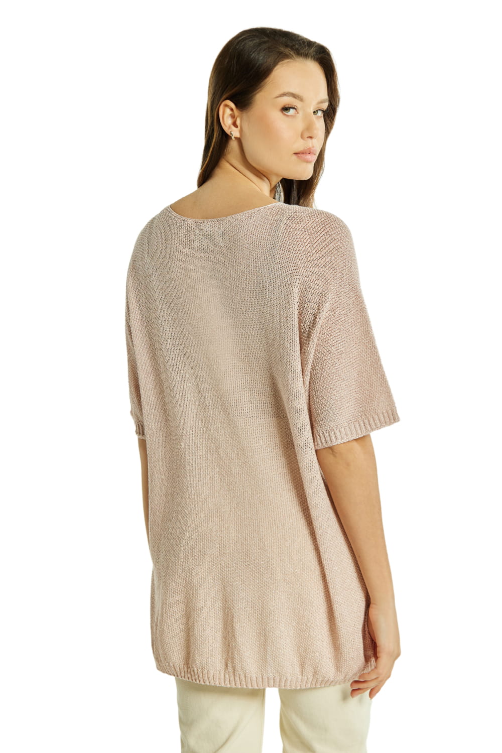 Sweter Damski, Model: Sw-Estera-Uni, Kolor: różowy, Skład materiału: 80% Wiskoza; 11% Poliamid; 9% Metaliczna Nić (Sweter Damski, zdjęcie 2)