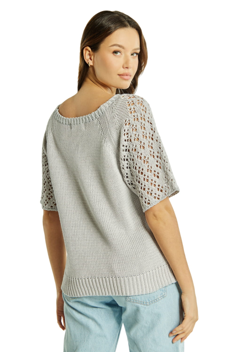 Sweter Damski, Model: Sw-Neli-L, Kolor: jasny szary, Skład materiału: 50% Bawełna ; 50% Akryl (Sweter Damski, zdjęcie 3)