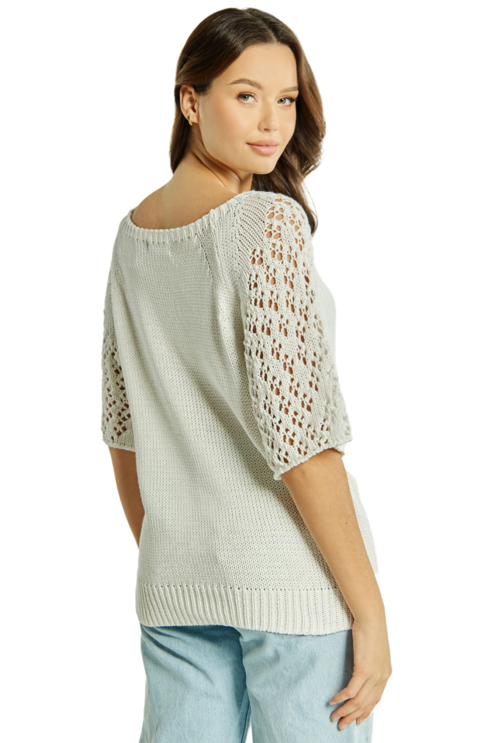 Sweter Damski, Model: Sw-Neli-S, Kolor: biały, Skład materiału: 50% Bawełna ; 50% Akryl (Sweter Damski, zdjęcie 2)