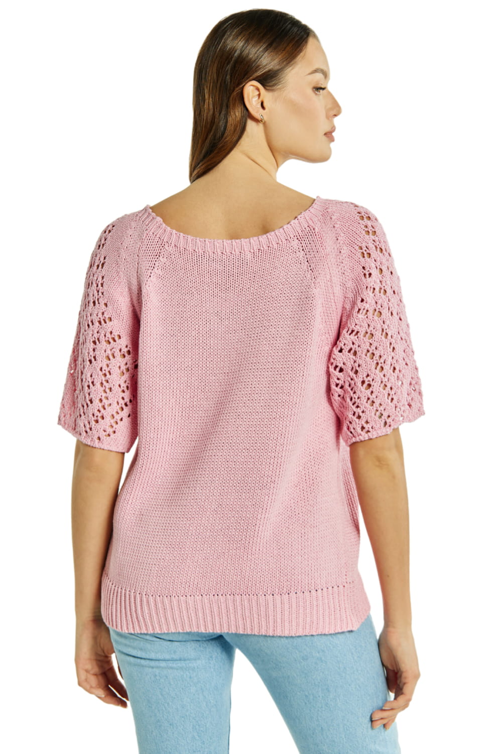 Sweter Damski, Model: Sw-Neli-M, Kolor: pink, Skład materiału: 50% Bawełna ; 50% Akryl (Sweter Damski, zdjęcie 2)