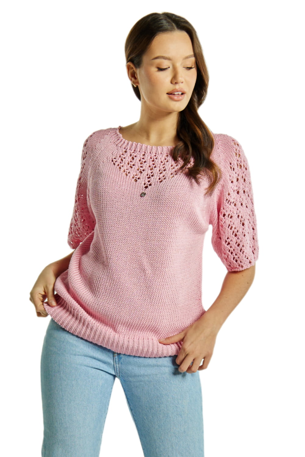 Sweter Damski, Model: Sw-Neli-L, Kolor: pink, Skład materiału: 50% Bawełna ; 50% Akryl
