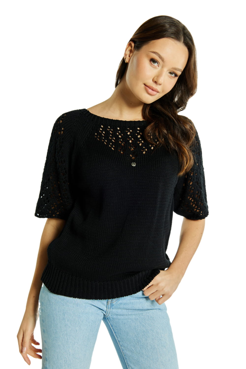 Sweter Damski, Model: Sw-Neli-M, Kolor: czarny, Skład materiału: 50% Bawełna ; 50% Akryl