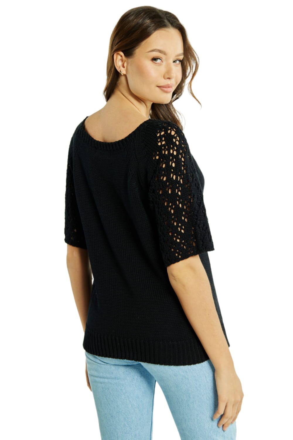 Sweter Damski, Model: Sw-Neli-M, Kolor: czarny, Skład materiału: 50% Bawełna ; 50% Akryl (Sweter Damski, zdjęcie 3)