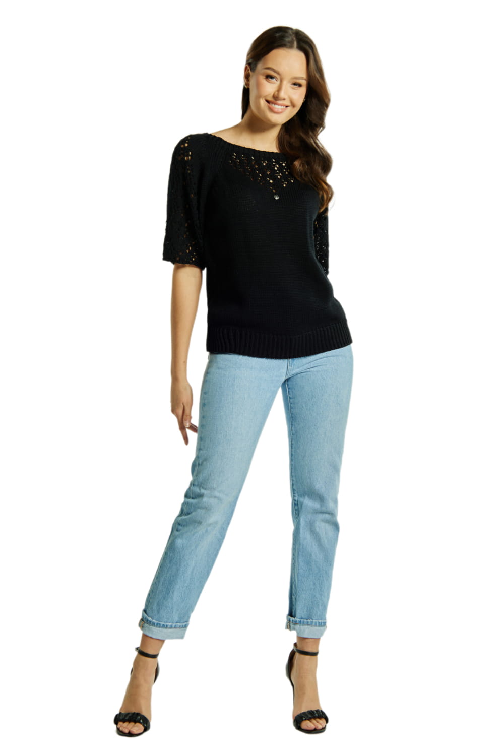 Sweter Damski, Model: Sw-Neli-S, Kolor: czarny, Skład materiału: 50% Bawełna ; 50% Akryl (Sweter Damski, zdjęcie 2)