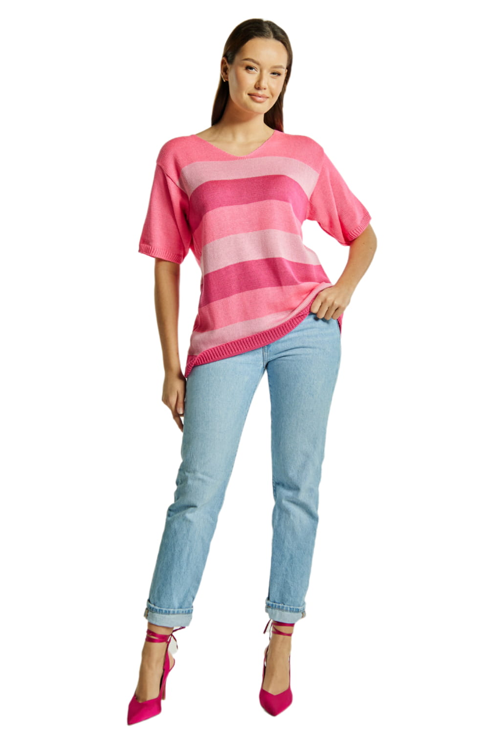 Sweter Damski, Model: Sw-Listera-Uni, Kolor: różowy, Skład materiału: 50% Bawełna ; 50% Akryl (Sweter Damski, zdjęcie 2)