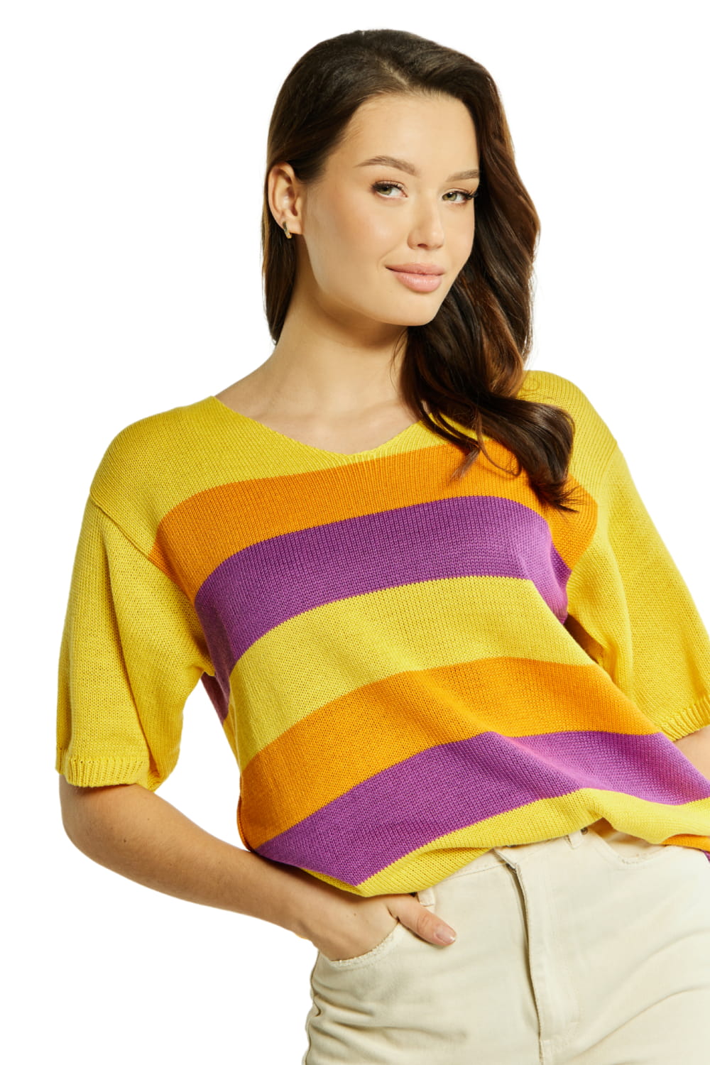 Sweter Damski, Model: Sw-Listera-Uni, Kolor: żółty, Skład materiału: 50% Bawełna ; 50% Akryl