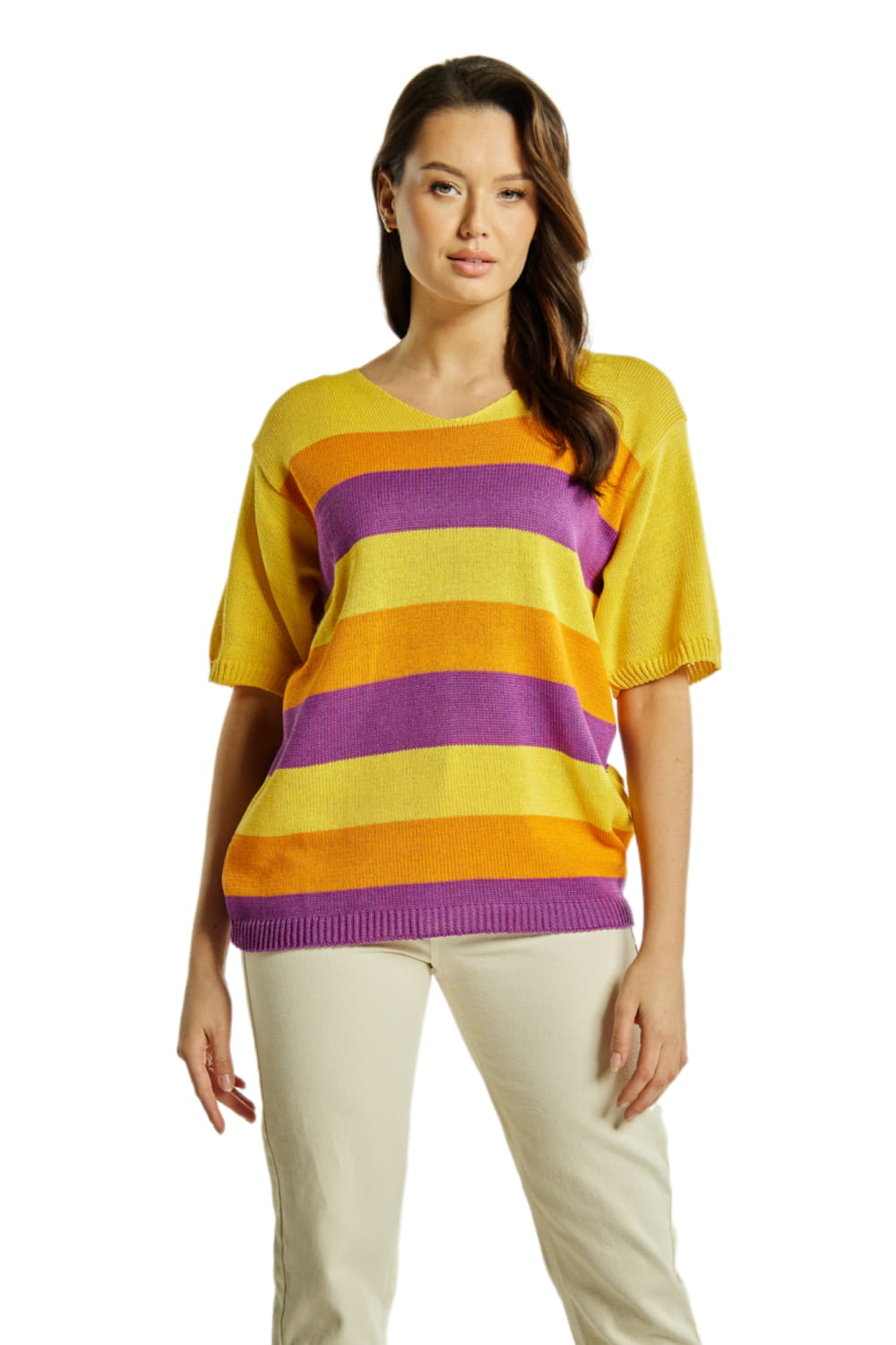 Sweter Damski, Model: Sw-Listera-Uni, Kolor: żółty, Skład materiału: 50% Bawełna ; 50% Akryl (Sweter Damski, zdjęcie 2)