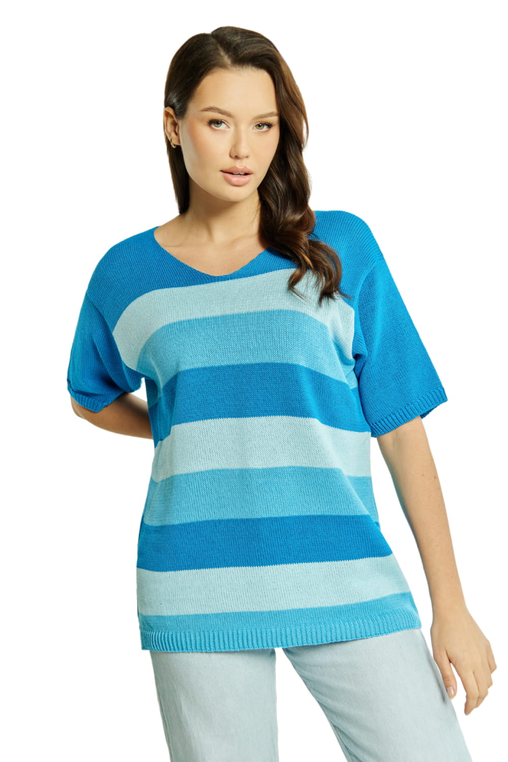 Sweter Damski, Model: Sw-Listera-Uni, Kolor: niebieski, Skład materiału: 50% Bawełna ; 50% Akryl