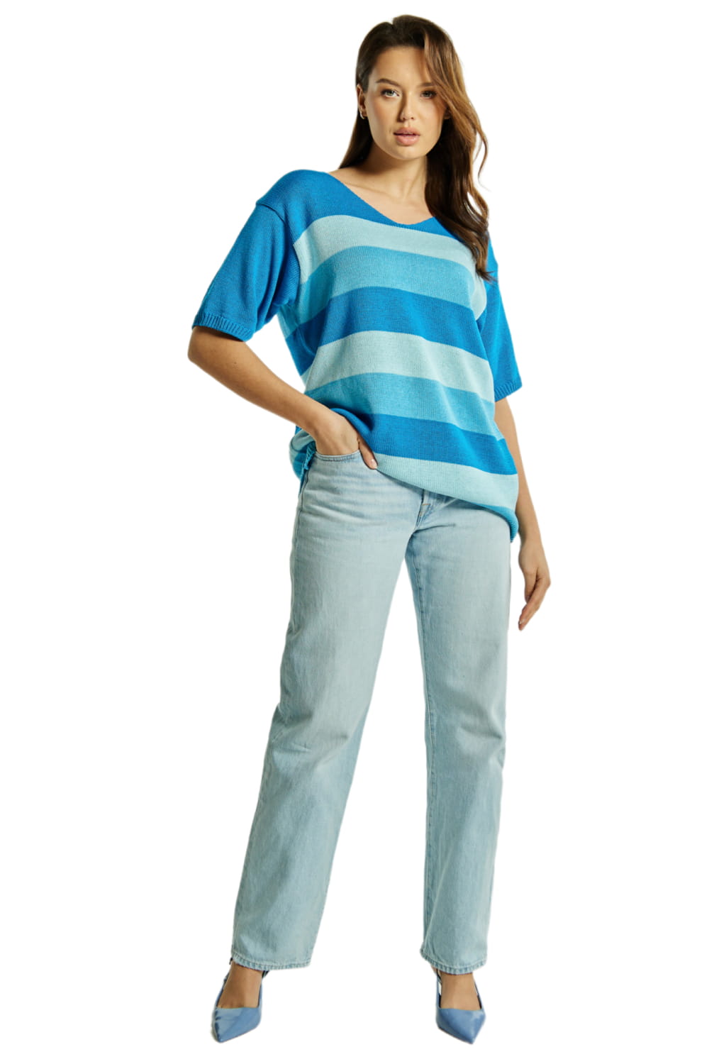 Sweter Damski, Model: Sw-Listera-Uni, Kolor: niebieski, Skład materiału: 50% Bawełna ; 50% Akryl (Sweter Damski, zdjęcie 2)