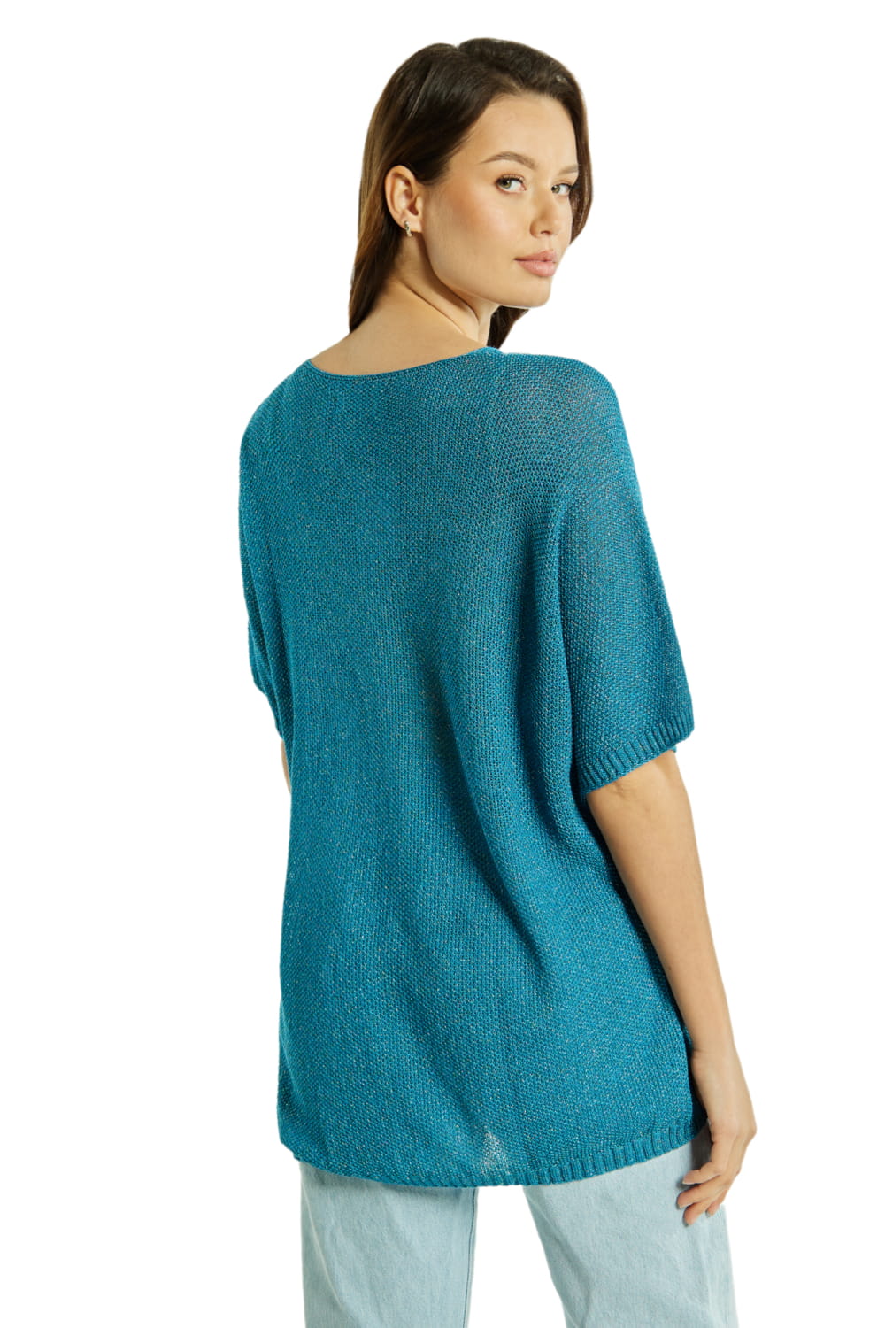 Sweter Damski, Model: Sw-Estera-Uni, Kolor: multi turkus, Skład materiału: 80% Wiskoza; 11% Poliamid; 9% Metaliczna Nić (Sweter Damski, zdjęcie 3)