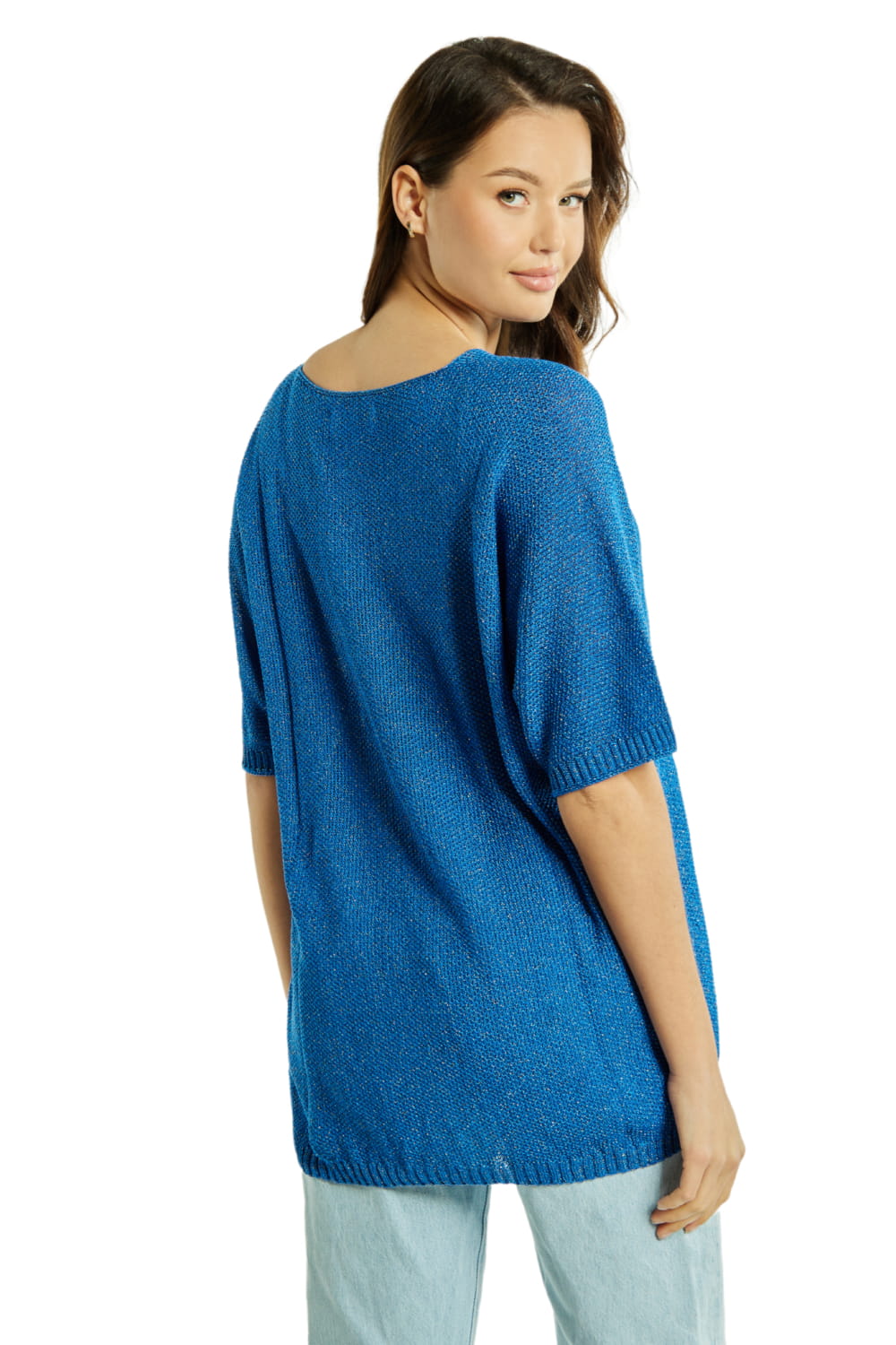 Sweter Damski, Model: Sw-Estera-Uni, Kolor: niebieski multi, Skład materiału: 80% Wiskoza; 11% Poliamid; 9% Metaliczna Nić (Sweter Damski, zdjęcie 2)