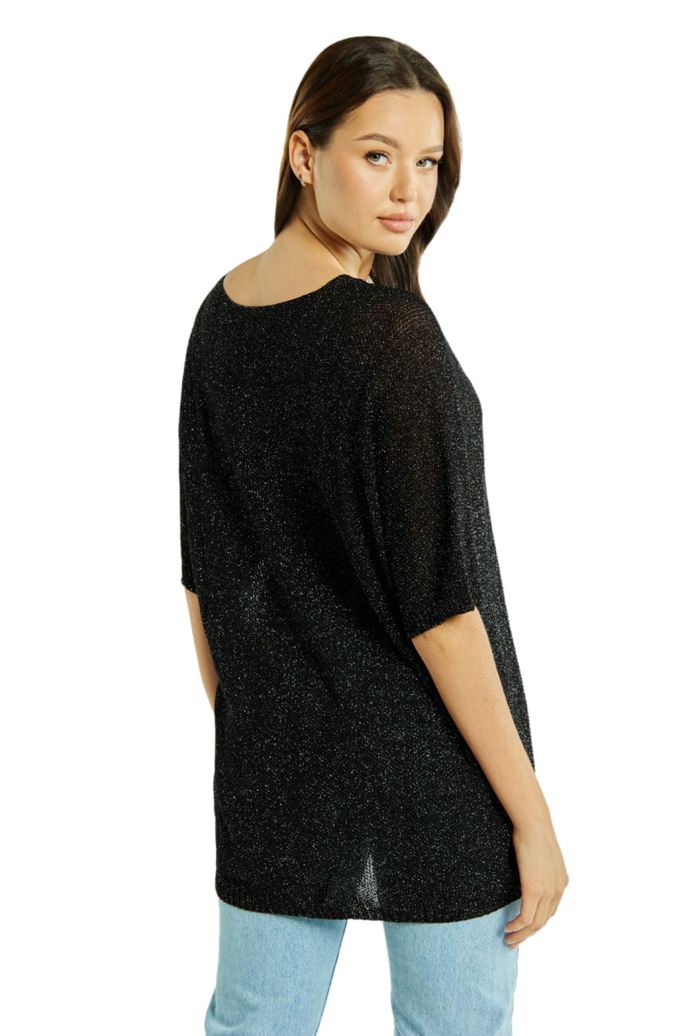 Sweter Damski, Model: Sw-Estera-Uni, Kolor: multi czarny, Skład materiału: 80% Wiskoza; 11% Poliamid; 9% Metaliczna Nić (Sweter Damski, zdjęcie 2)