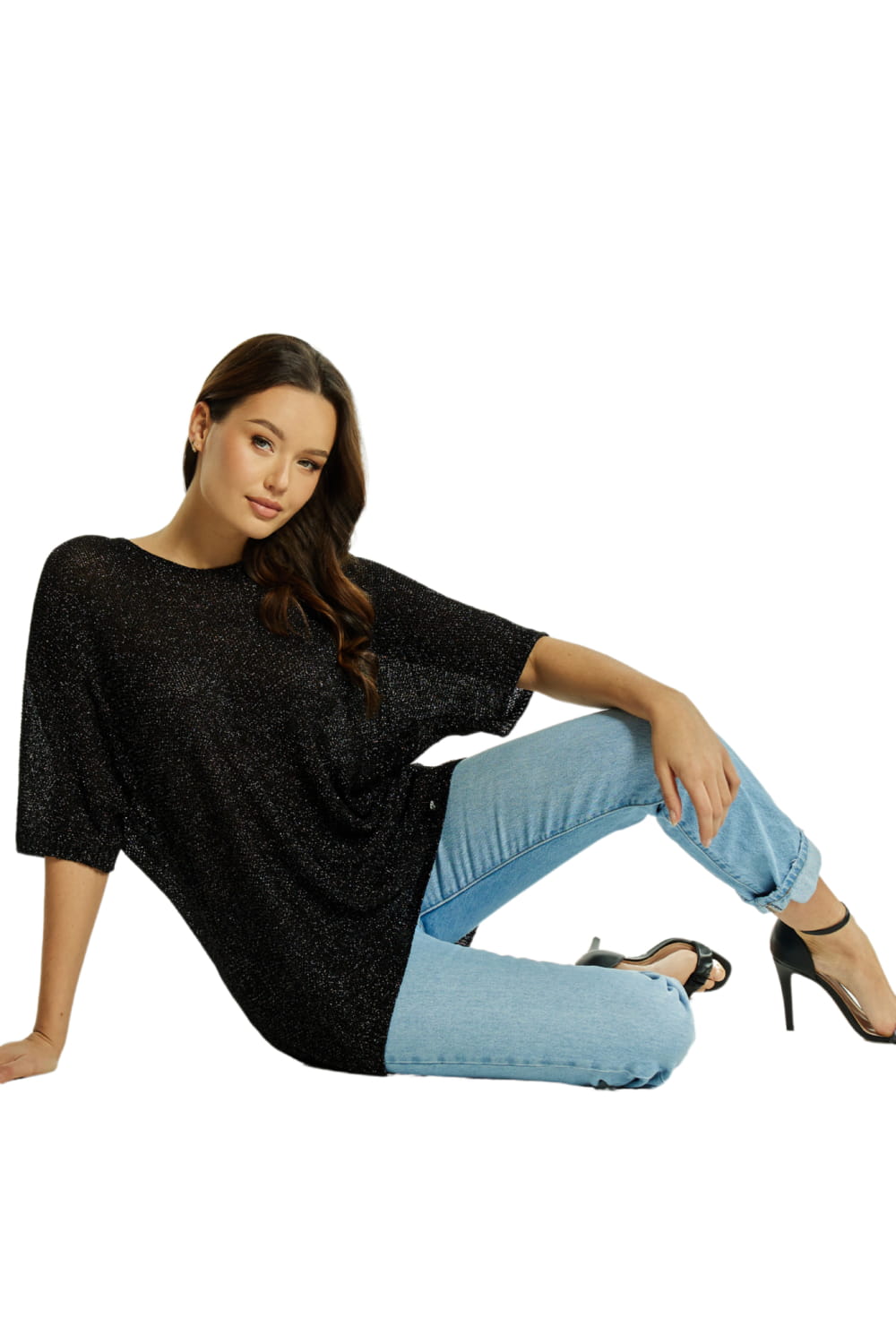 Sweter Damski, Model: Sw-Estera-Uni, Kolor: multi czarny, Skład materiału: 80% Wiskoza; 11% Poliamid; 9% Metaliczna Nić (Sweter Damski, zdjęcie 4)