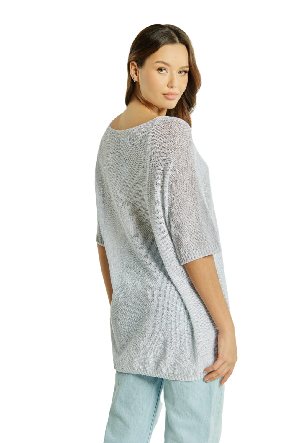 Sweter Damski, Model: Sw-Estera-Uni, Kolor: szary, Skład materiału: 80% Wiskoza; 11% Poliamid; 9% Metaliczna Nić (Sweter Damski, zdjęcie 3)