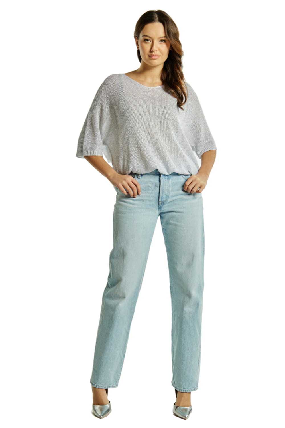 Sweter Damski, Model: Sw-Estera-Uni, Kolor: szary, Skład materiału: 80% Wiskoza; 11% Poliamid; 9% Metaliczna Nić (Sweter Damski, zdjęcie 2)