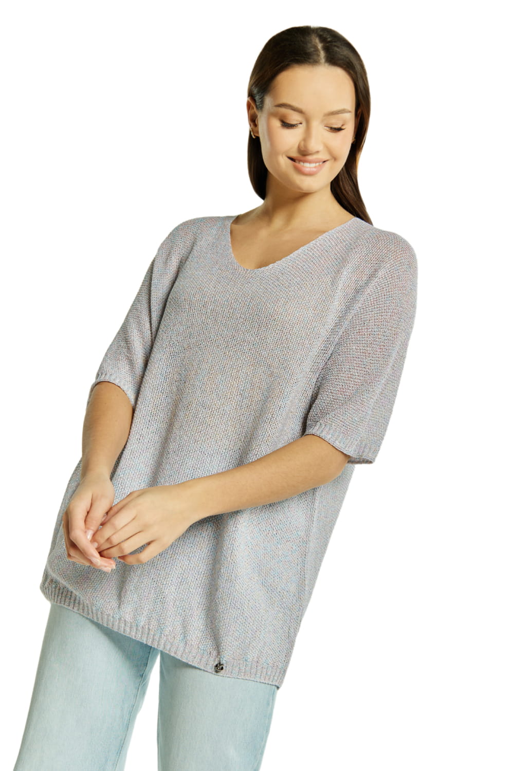 Sweter Damski, Model: Sw-Estera-Uni, Kolor: multi bialy, Skład materiału: 80% Wiskoza; 11% Poliamid; 9% Metaliczna Nić (Sweter Damski, zdjęcie 2)