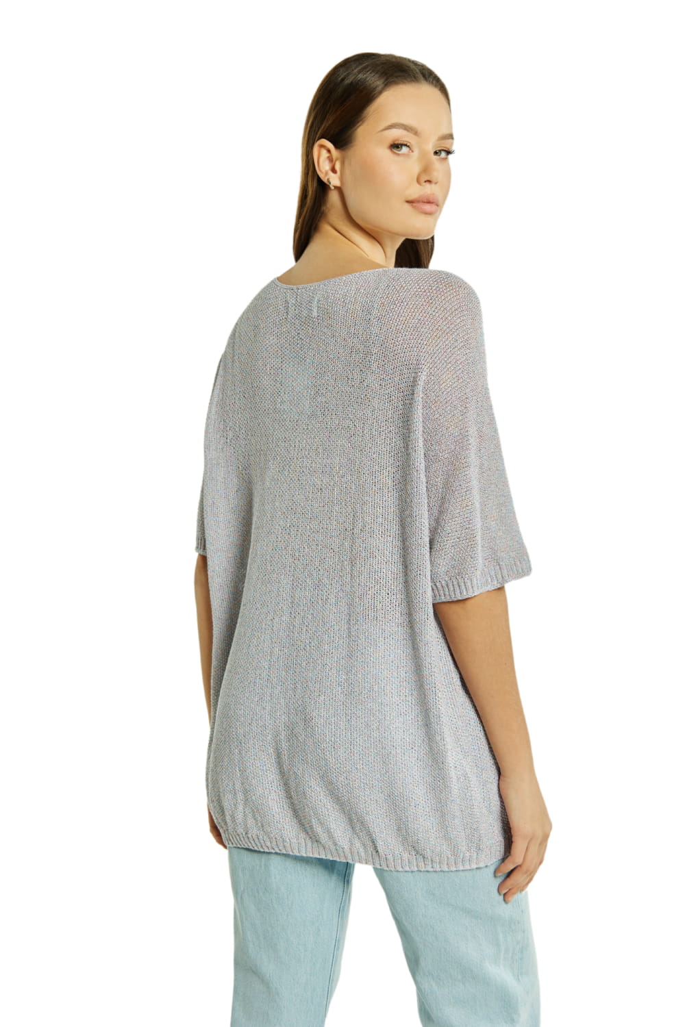 Sweter Damski, Model: Sw-Estera-Uni, Kolor: multi bialy, Skład materiału: 80% Wiskoza; 11% Poliamid; 9% Metaliczna Nić (Sweter Damski, zdjęcie 4)