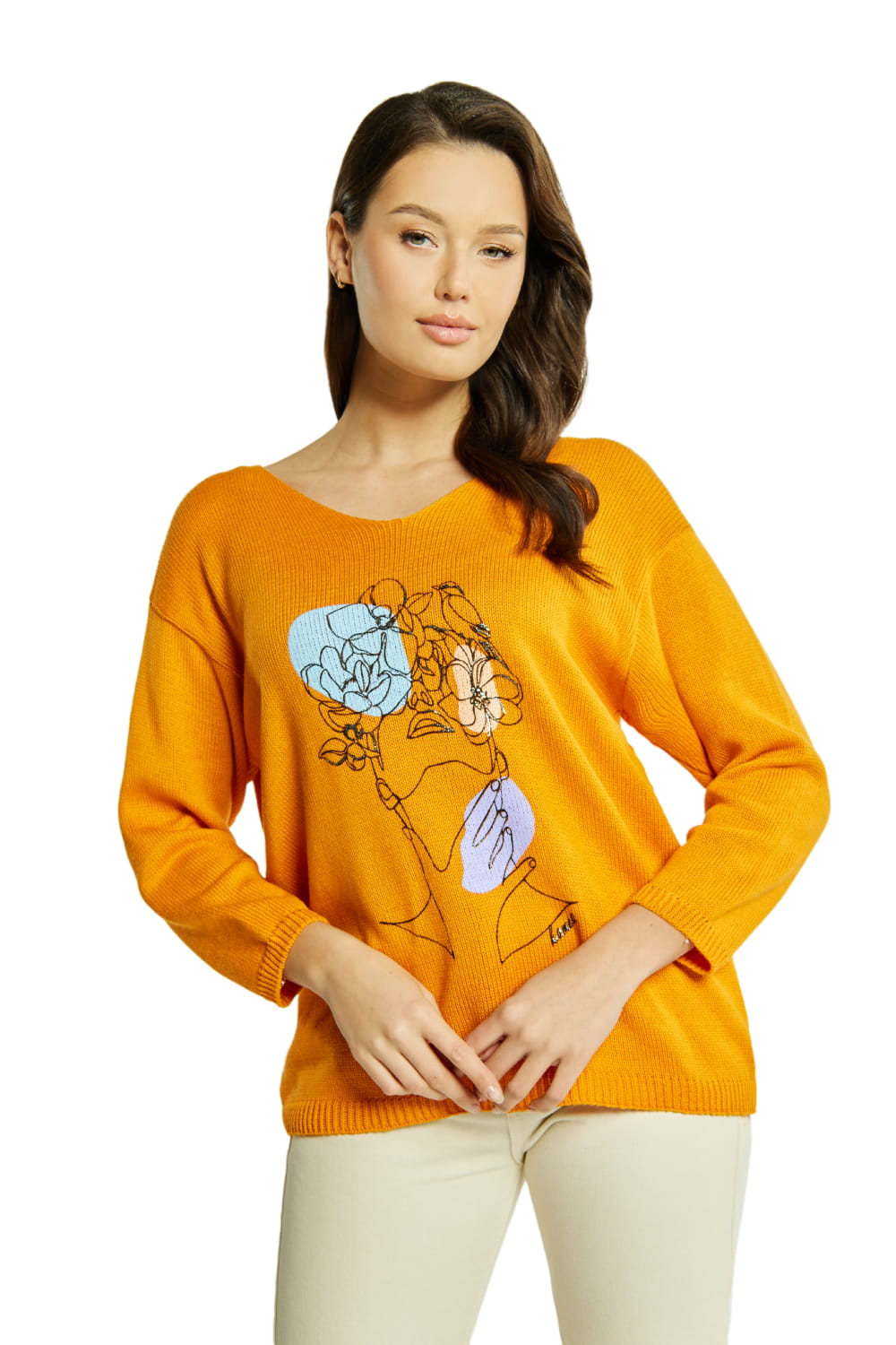 Sweter Damski, Model: Sw-Natali-S/M, Kolor: orange, Skład materiału: 50% Bawełna ; 50% Akryl, Przeznaczenie: Wielosezonowe