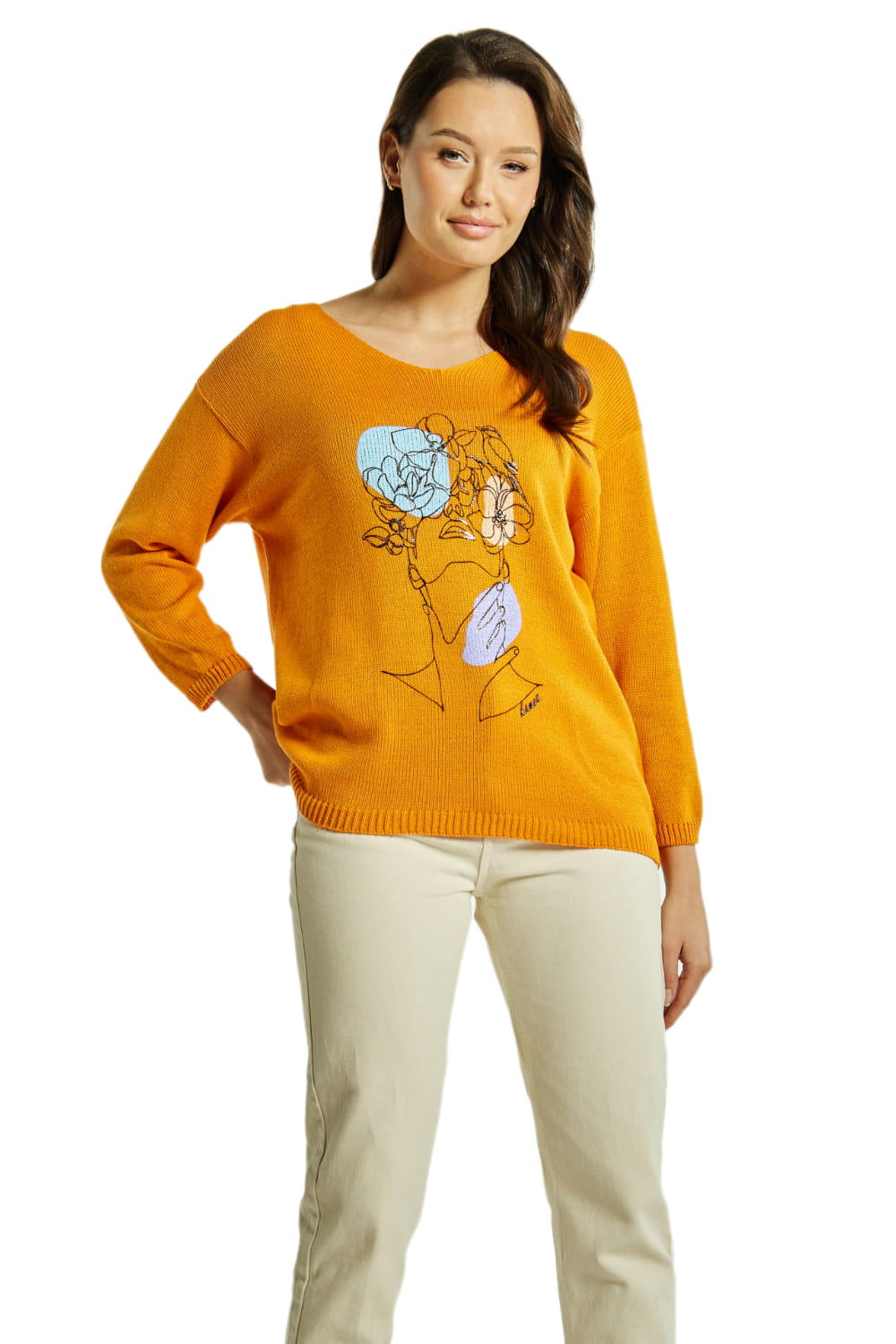 Sweter Damski, Model: Sw-Natali-S/M, Kolor: orange, Skład materiału: 50% Bawełna ; 50% Akryl, Przeznaczenie: Wielosezonowe (Sweter Damski, zdjęcie 3)