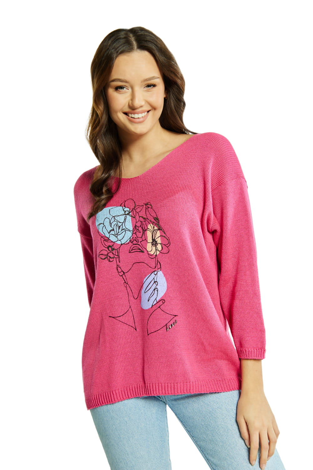 Sweter Damski, Model: Sw-Natali-S/M, Kolor: fuksja, Skład materiału: 50% Bawełna ; 50% Akryl