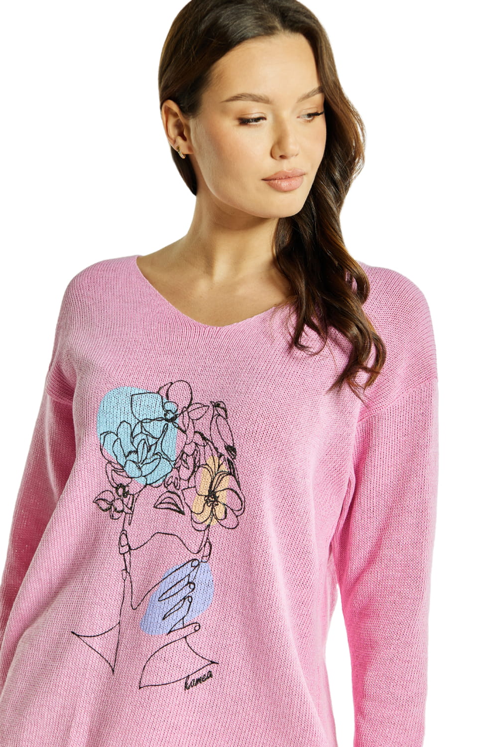 Sweter Damski, Model: Sw-Natali-S/M, Kolor: różowy, Skład materiału: 50% Bawełna ; 50% Akryl (Sweter Damski, zdjęcie 2)