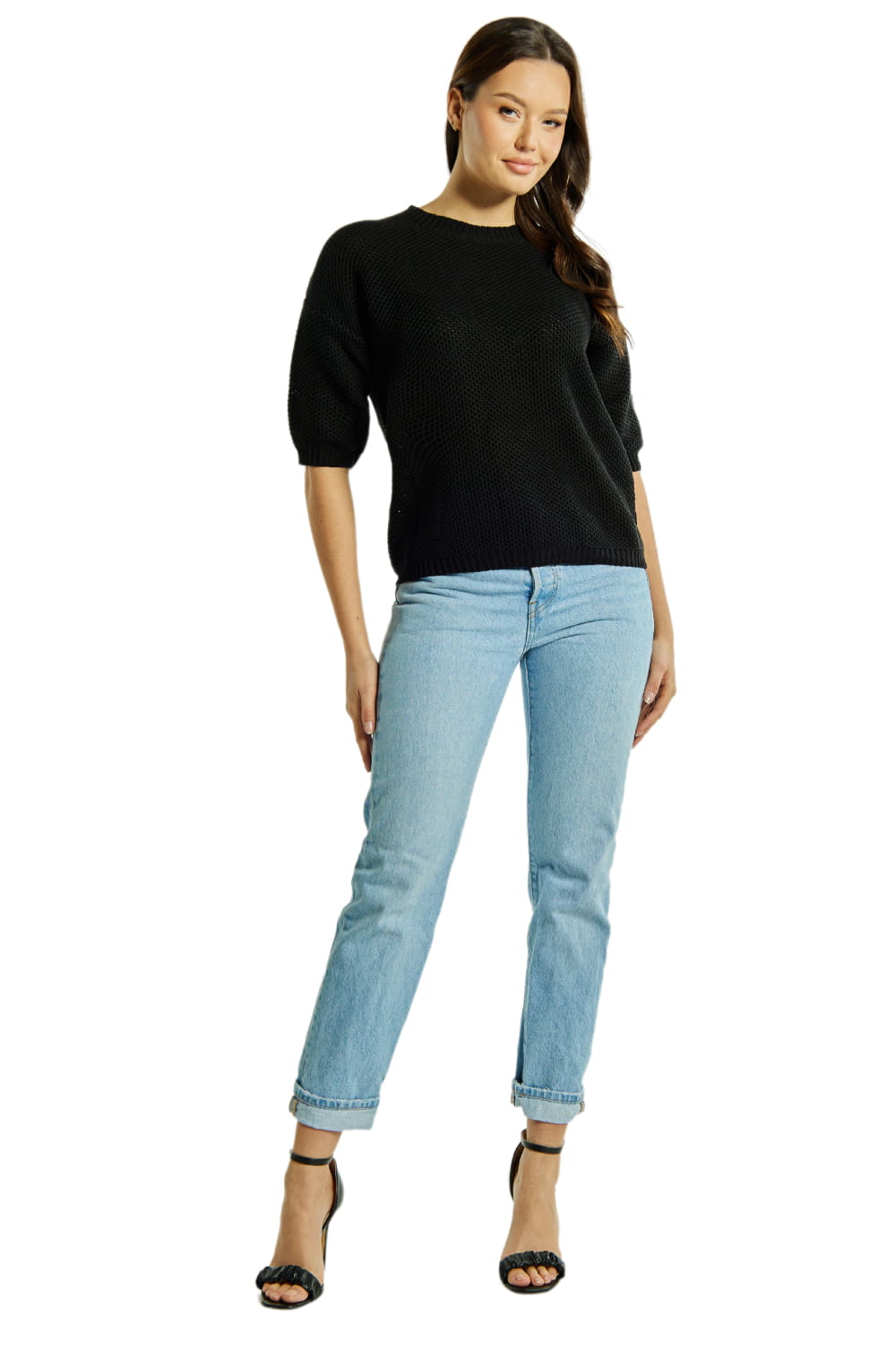 Sweter Damski, Model: Sw-Landre-S, Kolor: czarny, Skład materiału: 50% Bawełna ; 50% Akryl, Przeznaczenie: Wielosezonowe (Sweter Damski, zdjęcie 3)