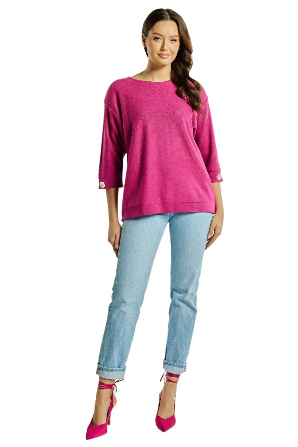 Sweter Damski, Model: Sw-Kalina-M, Kolor: fuksja, Skład materiału: 50% Bawełna ; 50% Akryl, Przeznaczenie: Wielosezonowe (Sweter Damski, zdjęcie 3)