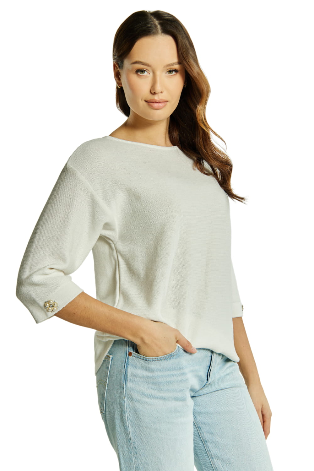 Sweter Damski, Model: Sw-Kalina-M, Kolor: biały, Skład materiału: 50% Bawełna ; 50% Akryl (Sweter Damski, zdjęcie 2)