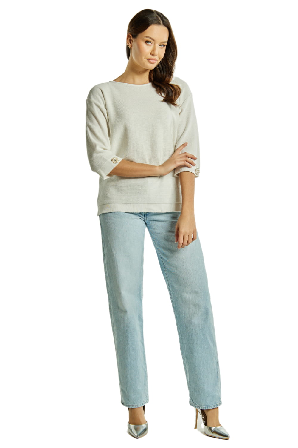 Sweter Damski, Model: Sw-Kalina-M, Kolor: biały, Skład materiału: 50% Bawełna ; 50% Akryl (Sweter Damski, zdjęcie 4)