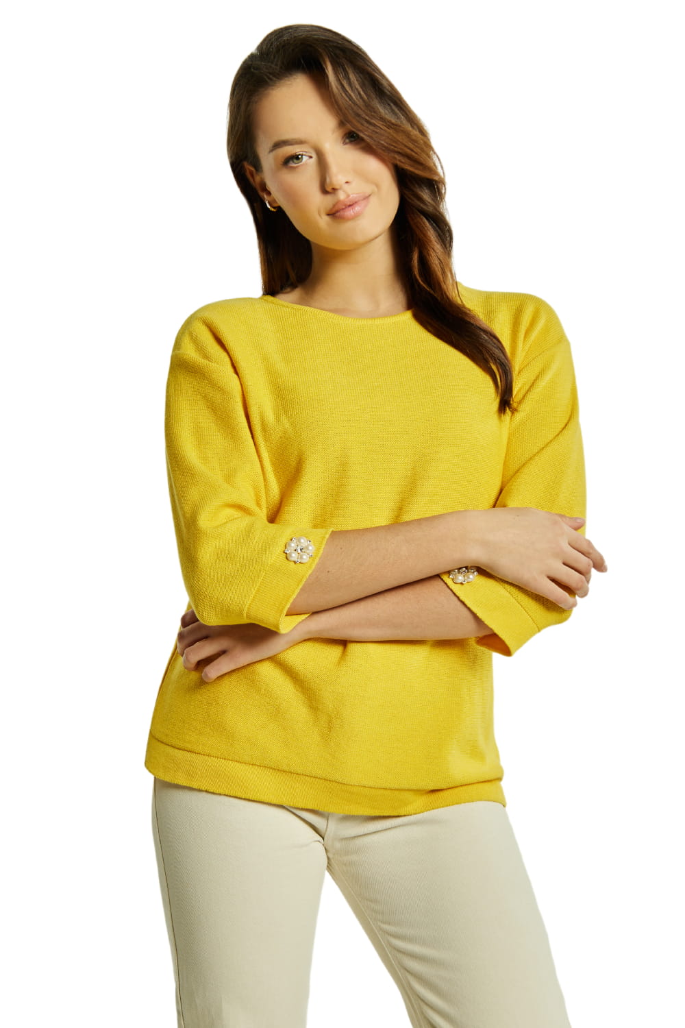 Sweter Damski, Model: Sw-Kalina-M, Kolor: żółty, Skład materiału: 50% Bawełna ; 50% Akryl