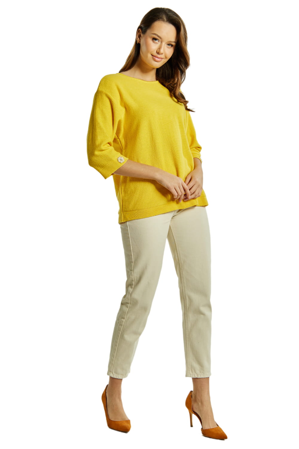 Sweter Damski, Model: Sw-Kalina-L, Kolor: żółty, Skład materiału: 50% Bawełna ; 50% Akryl (Sweter Damski, zdjęcie 3)