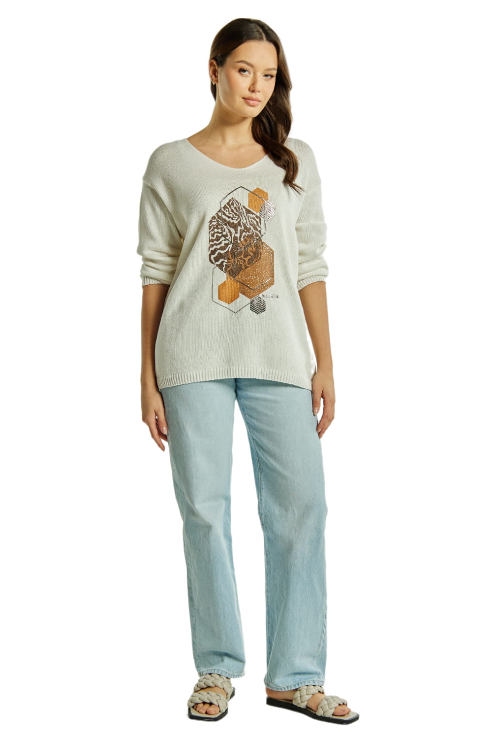 Sweter Damski, Model: Sw-Flawia-S/M, Kolor: biały, Skład materiału: 50% Bawełna ; 50% Akryl (Sweter Damski, zdjęcie 3)