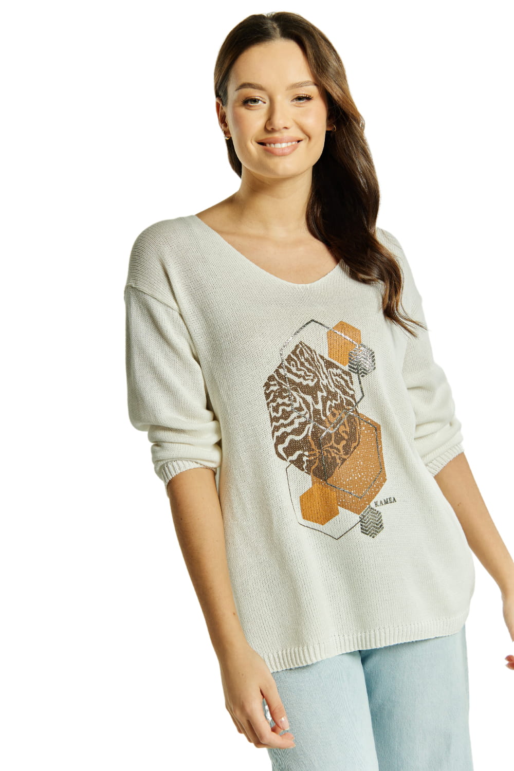 Sweter Damski, Model: Sw-Flawia-L/Xl, Kolor: biały, Skład materiału: 50% Bawełna ; 50% Akryl, Przeznaczenie: Wielosezonowe