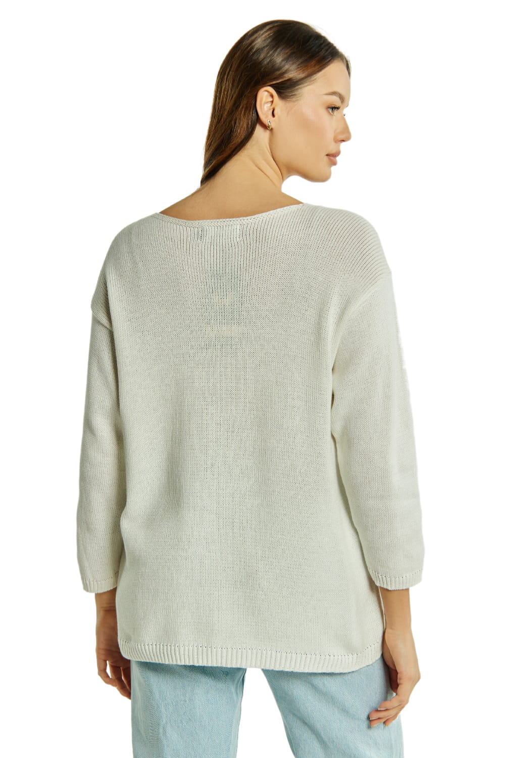 Sweter Damski, Model: Sw-Flawia-L/Xl, Kolor: biały, Skład materiału: 50% Bawełna ; 50% Akryl, Przeznaczenie: Wielosezonowe (Sweter Damski, zdjęcie 2)