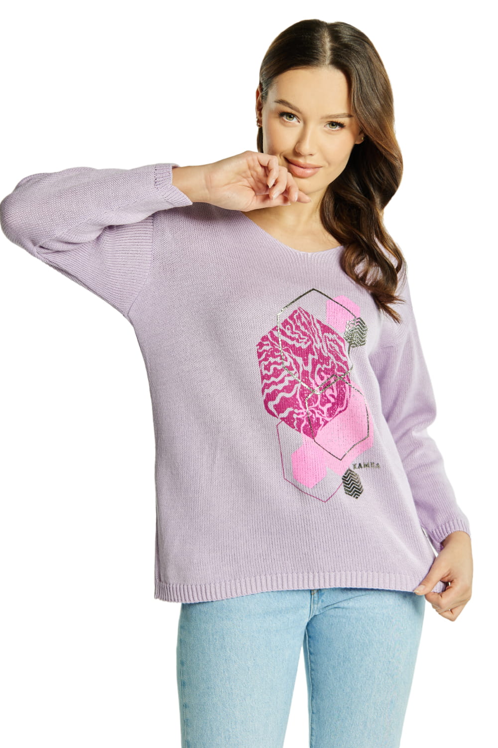 Sweter Damski, Model: Sw-Flawia-S/M, Kolor: lawendowy, Skład materiału: 50% Bawełna ; 50% Akryl