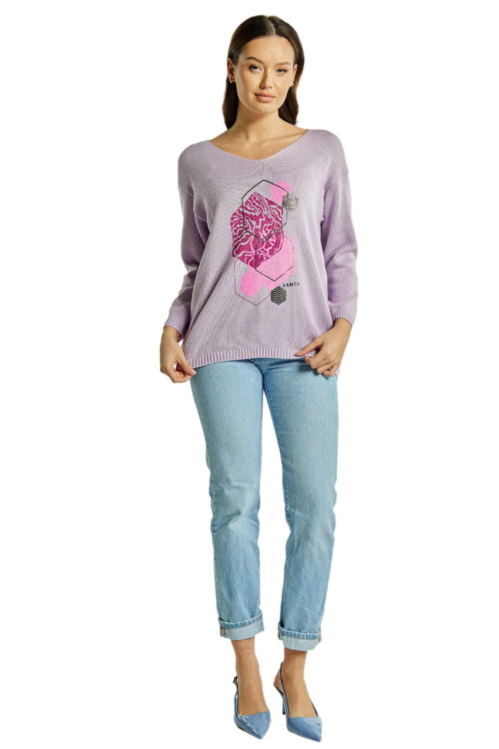 Sweter Damski, Model: Sw-Flawia-S/M, Kolor: lawendowy, Skład materiału: 50% Bawełna ; 50% Akryl (Sweter Damski, zdjęcie 3)