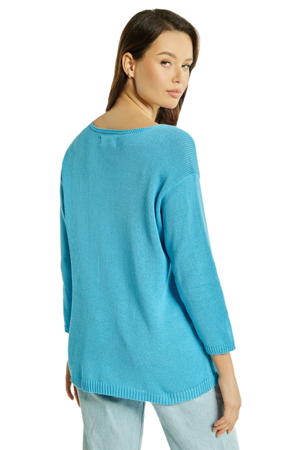 Sweter Damski, Model: Sw-Flawia-S/M, Kolor: niebieski, Skład materiału: 50% Bawełna ; 50% Akryl (Sweter Damski, zdjęcie 2)