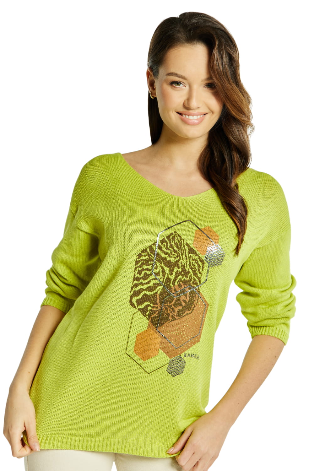 Sweter Damski, Model: Sw-Flawia-L/Xl, Kolor: limonka, Skład materiału: 50% Bawełna ; 50% Akryl