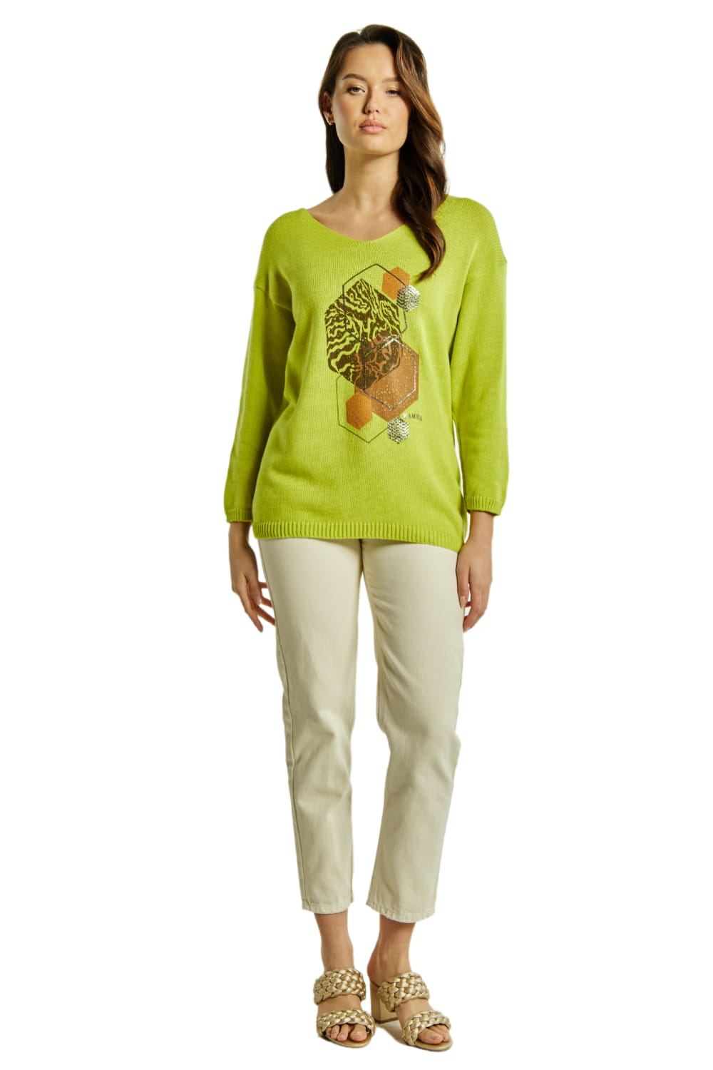 Sweter Damski, Model: Sw-Flawia-L/Xl, Kolor: limonka, Skład materiału: 50% Bawełna ; 50% Akryl (Sweter Damski, zdjęcie 3)