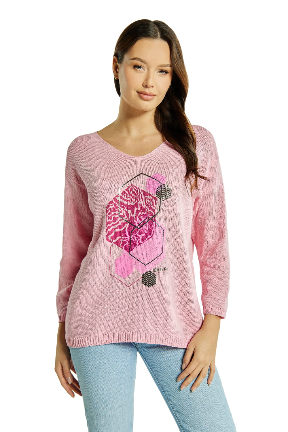 Sweter Damski, Model: Sw-Flawia-L/Xl, Kolor: różowy, Skład materiału: 50% Bawełna ; 50% Akryl