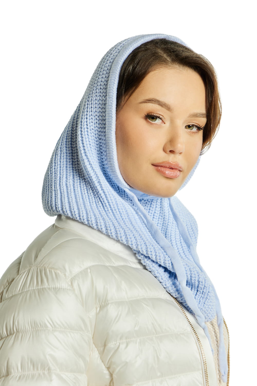 Kaptur Damski, Model: Nilda-Kaptur, Kolor: błękitny, Skład materiału: 50% Akryl; 30% Wełna; 20% Poliamid, Przeznaczenie: Jesień/Zima, Rozmiar: Uniwersalny (Kaptur Damski, zdjęcie 2)